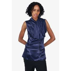 Prada Blue Sleeveless Top with Bow detail on Collar Size 38